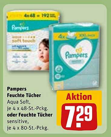 Pampers Feuchte Tücher Aqua Soft, je 4 x 48-St.-Pckg. oder Feuchte Tücher sensitive, je 4 x 80-St.-Pckg.