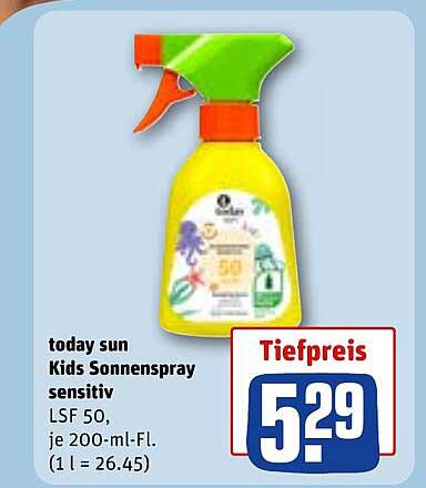 today sun Kids Sonnenspray sensitiv LSF 50, je 200-ml-Fl. (1 l = 26.45)