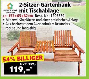 2-Sitzer-Gartenbank mit Tischablage