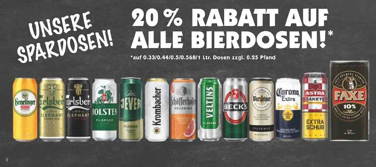20 % Rabatt auf alle Bierdosen!