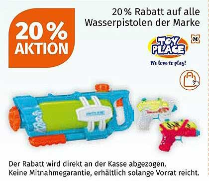 20% Rabatt auf alle Wasserpistolen der Marke Toy Place