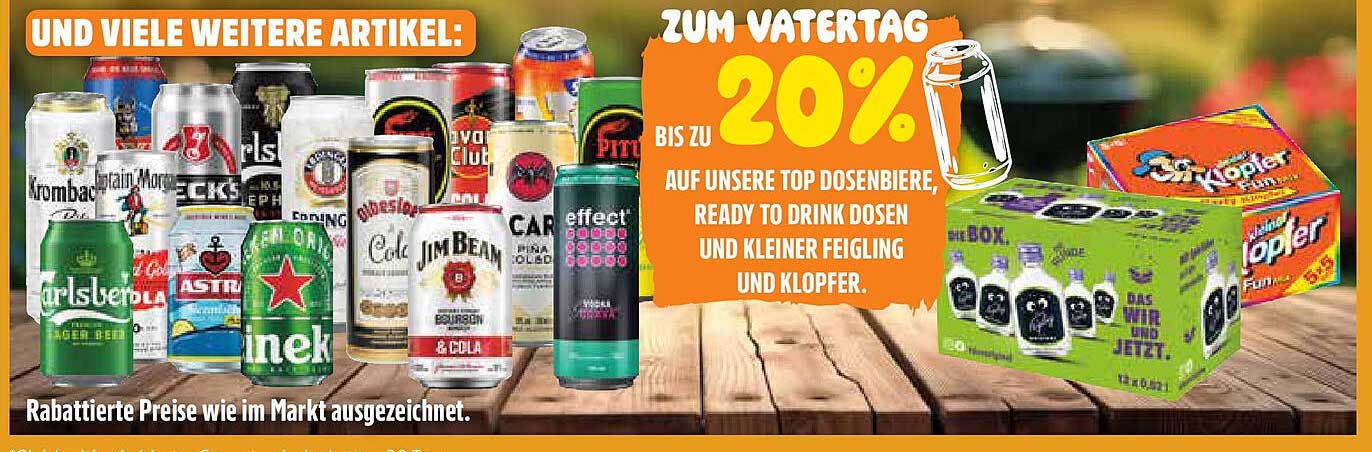 20% Rabatt auf Dosenbiere und Ready to Drink Produkte zum Vatertag