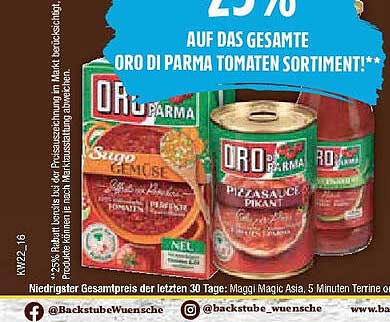 25 % Rabatt auf das gesamte Oro di Parma Tomatensortiment!