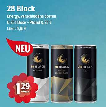 28 Black Energy Drink, verschiedene Sorten, 0,25 l Dose