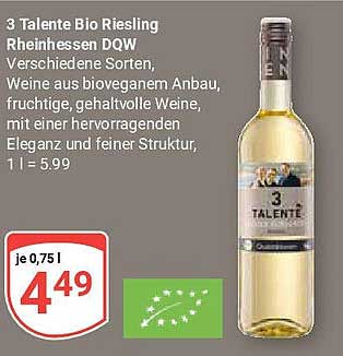 3 Talente Bio Riesling Rheinhessen DQW