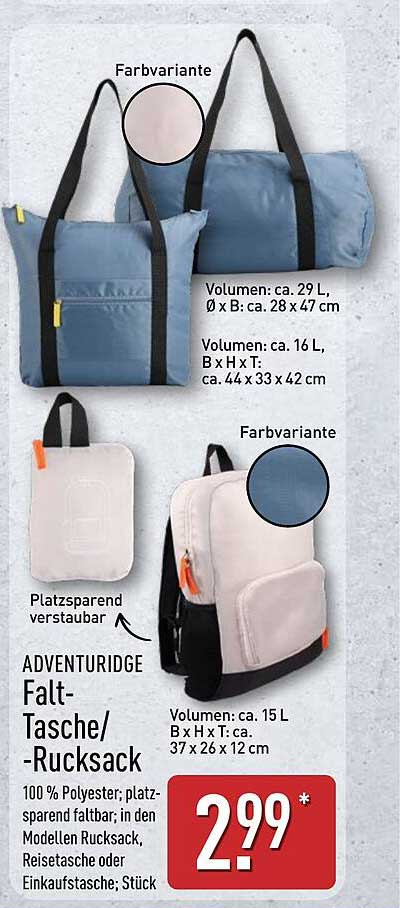 ADVENTURIDGE Falt-Tasche/Rucksack
