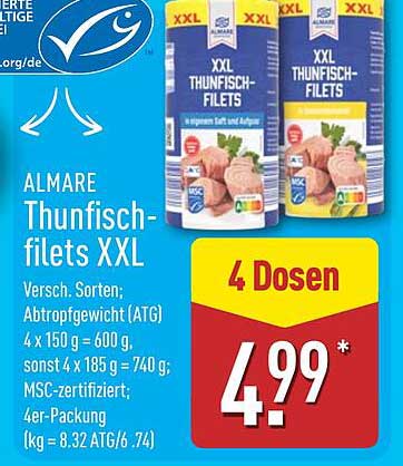 ALMARE Thunischfilets XXL - 4 Dosen für nur 4,99 €