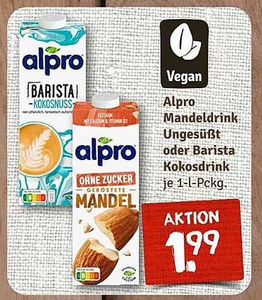 Alpro Mandeldrink Ungesüßt oder Barista Kokosdrink 1-L-Pckg.
