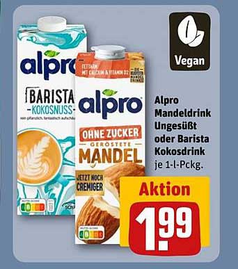 Alpro Mandeldrink Ungesüßt oder Barista Kokosdrink je 1-l-Pckg.