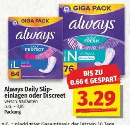 Always Daily Slip-Einlagen oder Discreet - Verschiedene Varianten