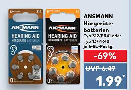 ANSMANN Hörgerätebatterien Typ 312/PR41 oder Typ 13/PR48 je 6-St.-Pack