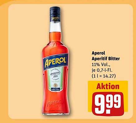 Aperol Aperitif Bitter 11% Vol., je 0,7 l-Fl.