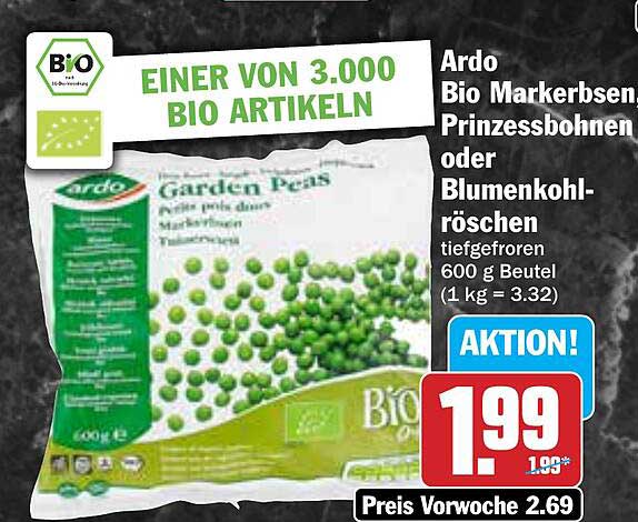 Ardo Bio Markerbsen Prinzessbohnen oder Blumenröschen - 600 g Beutel