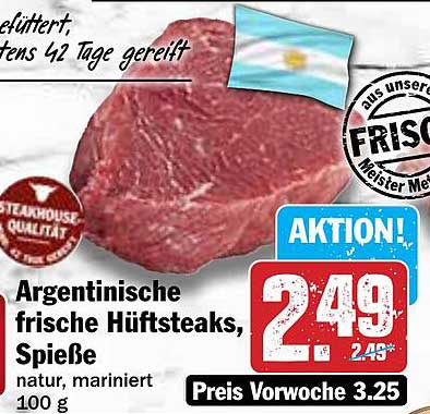 Argentinische frische Hüftsteaks, Spieße 100 g