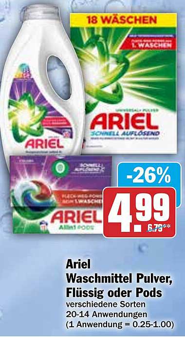Ariel Waschmittel Pulver, Flüssig oder Pods - 20-14 Anwendungen