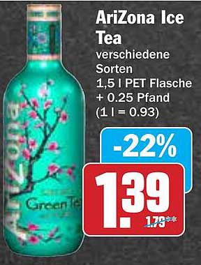 AriZona Ice Tea verschiedene Sorten 1,5 l PET Flasche + 0.25 Pfand