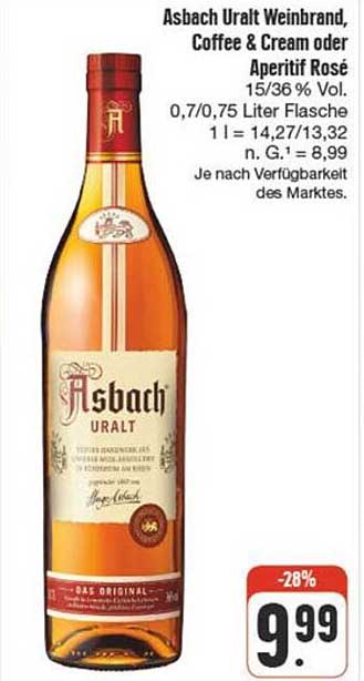 Asbach Uralt Weinbrand, Coffee & Cream oder Aperitif Rosé