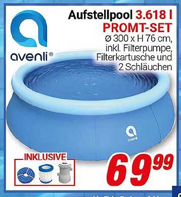 Aufstellpool 3.618 | PROMT-SET Ø 300 x H 76 cm inkl. Filterpumpe, Filterkartusche und 2 Schläuchen