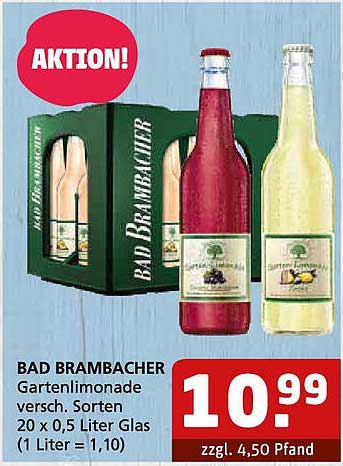 BAD BRAMBAUER Gartenlimonade versch. Sorten 20 x 0,5 Liter Glas