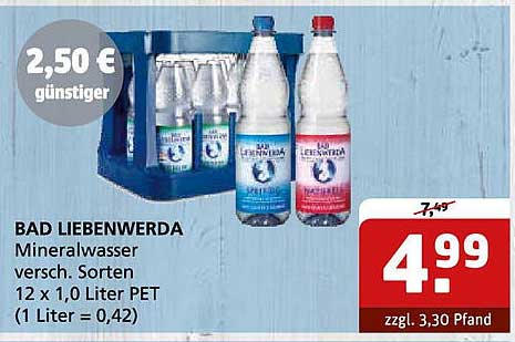 BAD LIEBENWERDA Mineralwasser, versch. Sorten, 12 x 1,0 Liter PET