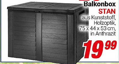Balkonbox STAN aus Kunststoff, Holzoptik, 75 x 44 x 53 cm, in Anthrazit