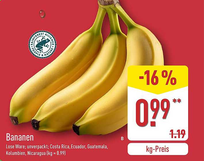 Bananen - Lose Ware, unverpackt aus Costa Rica, Ecuador, Kolumbien und Nicaragua