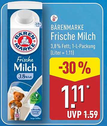 Bärenmarke Frische Milch 3,8 % Fett 1-L-Packung