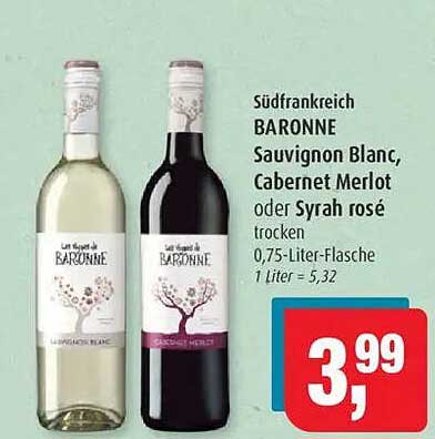 BARONNE Sauvignon Blanc, Cabernet Merlot oder Syrah rosé trocken, 0,75-Liter-Flasche
