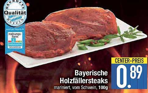 Bayerische Holzfällersteaks, mariniert, vom Schwein, 100g