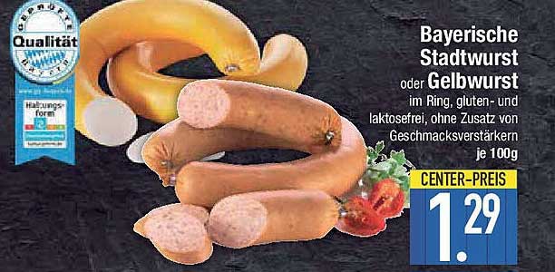 Bayerische Stadtwurst oder Gelbwurst im Ring, gluten- und laktosefrei
