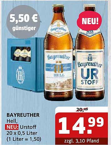 BAYREUTHER Hell, Urstoff 20 x 0,5 Liter