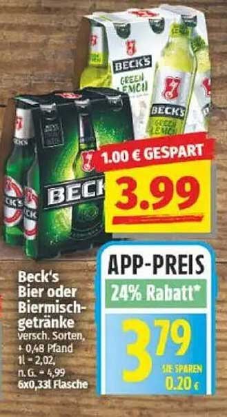 Beck's Bier oder Biermisch-getränke - Verschiedene Sorten