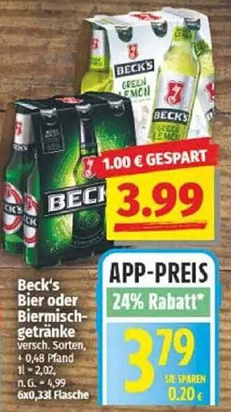 Beck's Bier oder Biermischgetränke – verschiedene Sorten