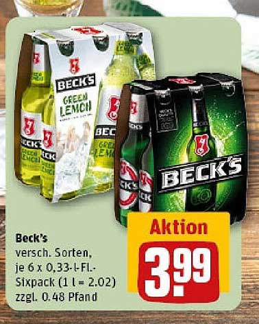 Beck's Bier, verschiedene Sorten, 6 x 0,33 l