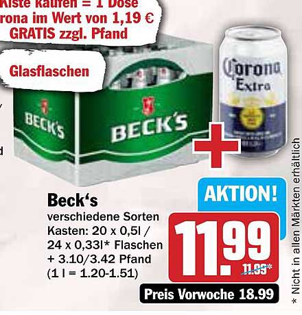 Beck's Kasten: 20 x 0,5l oder 24 x 0,33l Flaschen – Jetzt im Angebot!