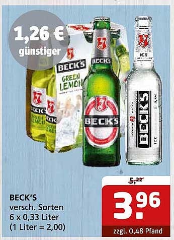 BECK'S verschiedene Sorten 6 x 0,33 Liter