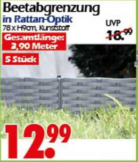 Beetabgrenzung in Rattan-Optik, 78 x H9 cm, Kunststoff