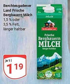Berchtesgadener Land Frische Bergbauern Milch 1,5 % oder 3,5 % Fett, länger haltbar