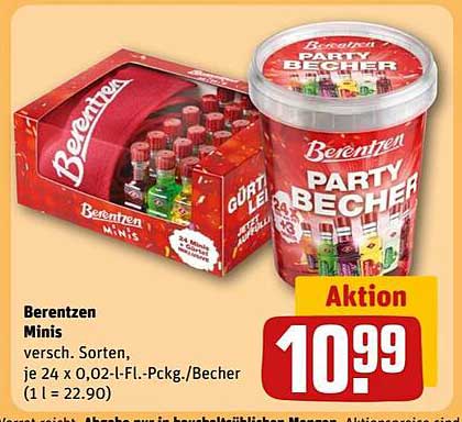 Berentzen Minis Party-Becher - Verschiedene Sorten