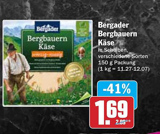 Bergader Bergbauern Käse in Scheiben, 150 g Packung