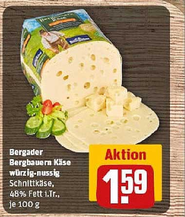 Bergader Bergbauern Käse würzig-nussig - Schnittkäse, 48% Fett i.Tr., je 100 g