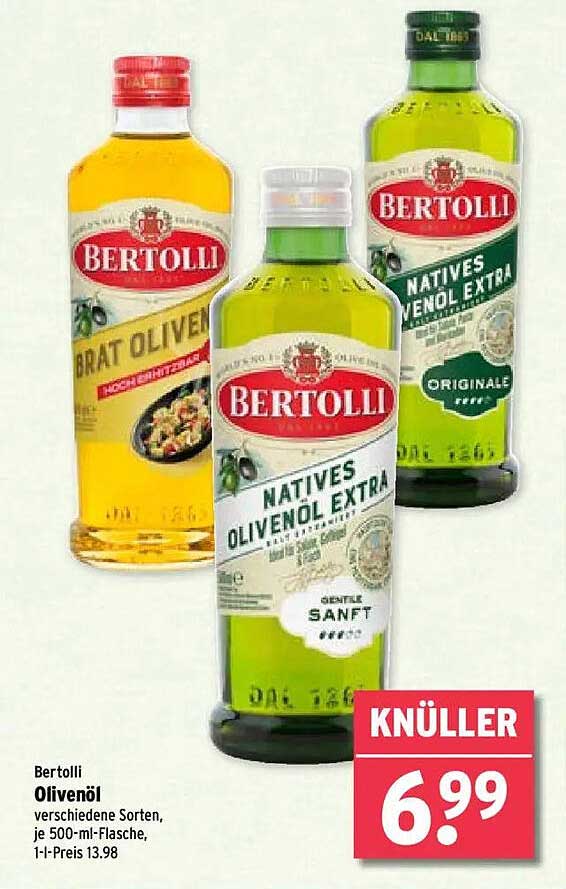 Bertolli Olivenöl - verschiedene Sorten, je 500-ml-Flasche