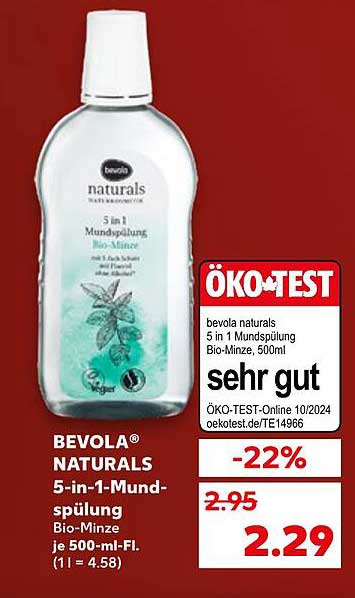 Bevola® Naturals 5-in-1-Mundspülung Bio-Minze, 500ml
