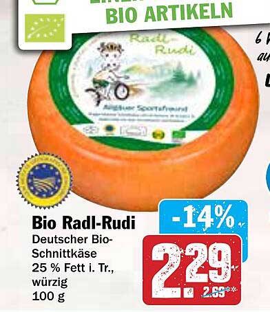 Bio Radl-Rudi - Deutscher Bio-Schnittkäse 25 % Fett i. Tr., würzig