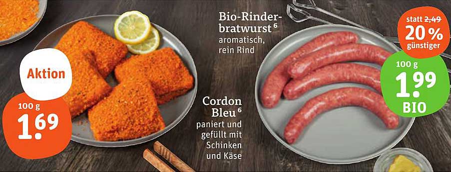 Bio-Rinderbratwurst - aromatisch, rein Rind - 100 g für 1,69 €