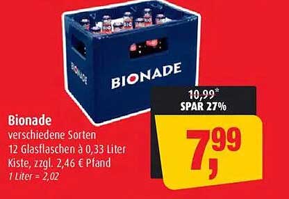 Bionade - verschiedene Sorten 12 Gläser à 0,33 Liter