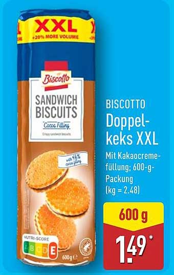 Biscotto Doppelkecks XXL mit Kakaocremefüllung 600 g