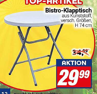 Bistro-Klapptisch aus Kunststoff, verschiedene Größen, H 74 cm