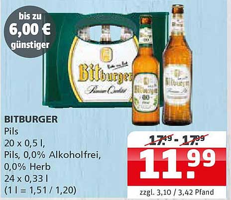BITBURGER Pils - 20 x 0,5 L, 0,0% Alkoholfrei