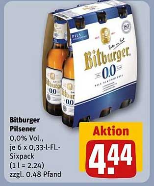 Bitburger Pilsener 0,0% Vol., je 6 x 0,33-l-Fl.-Sixpack